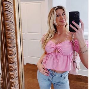 🎀NWT Le Lis "Bell Top" Bubblegum Pink🩷 100% Cotton🙌🏻 Sz Large🎀